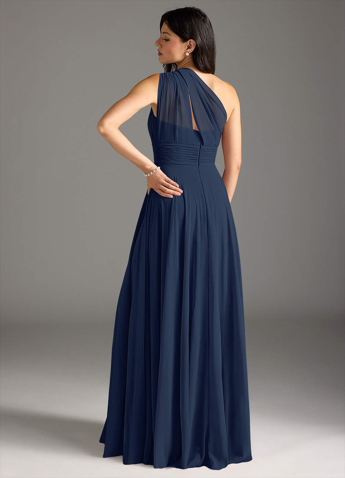 Azazie Charlize Bridesmaid Dresses Dark Navy A-Line One Shoulder Chiffon Dress image1