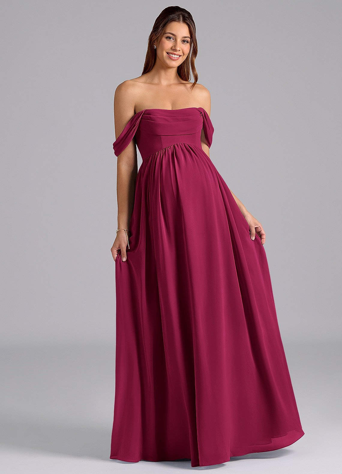 Azazie Saige At-home Try On Dresses A-Line Pleated Chiffon Floor-Length Dress image3
