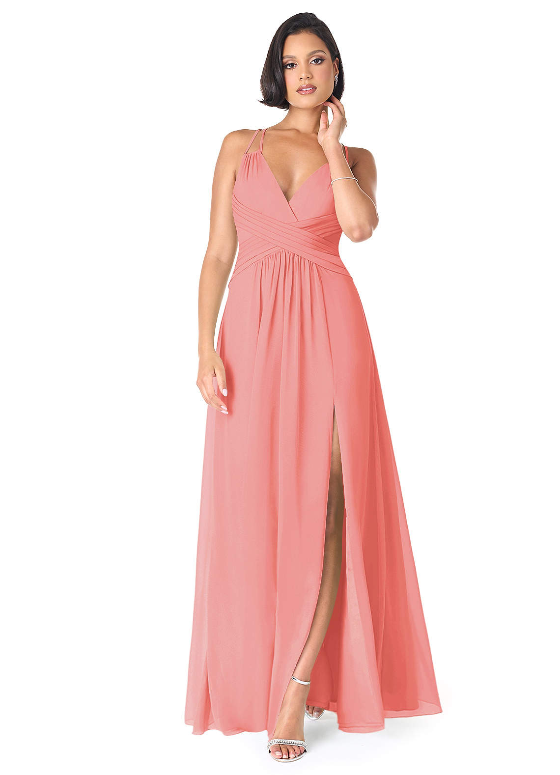 Azazie Farren Brautjungfernkleider Wandelbar A-Linie Plissee Chiffon Kleid Koralle image1