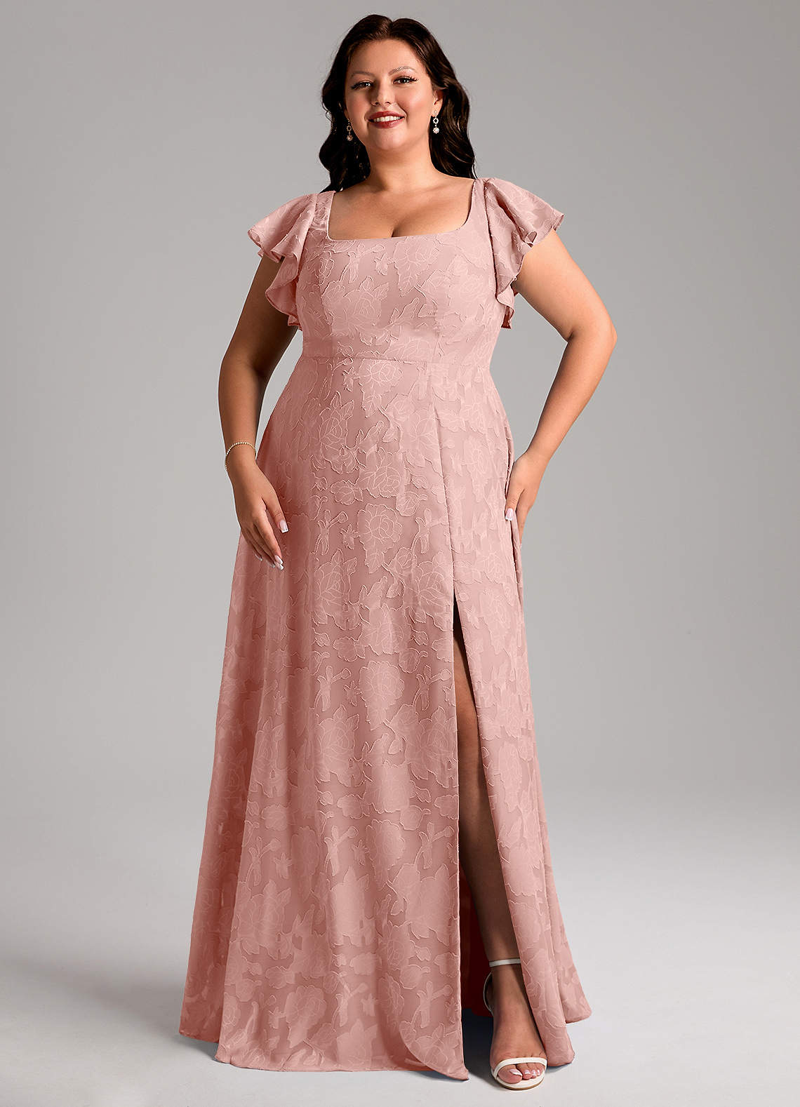 Azazie Bondi Vestidos de madrinha de casamento Vestido Roseta de Esgotamento Floral de Linha A com Racha Lateral image9
