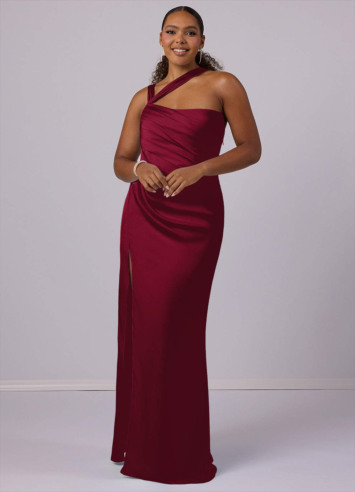 Barbie ♥ Azazie Bridesmaid Dresses Burgundy Mermaid One Shoulder Stretch Satin Dress image5