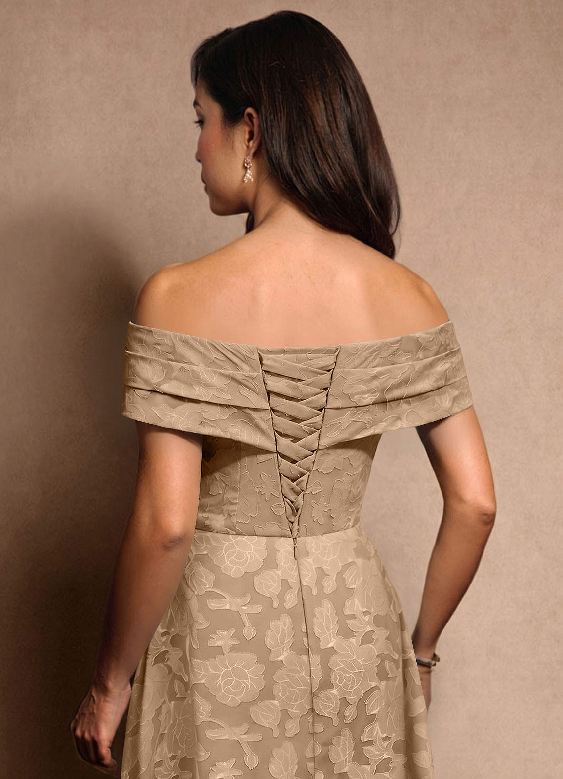 Azazie New Britain Mother of the Bride Dresses Champagne A-Line Pleated Floral Burnout Dress image7