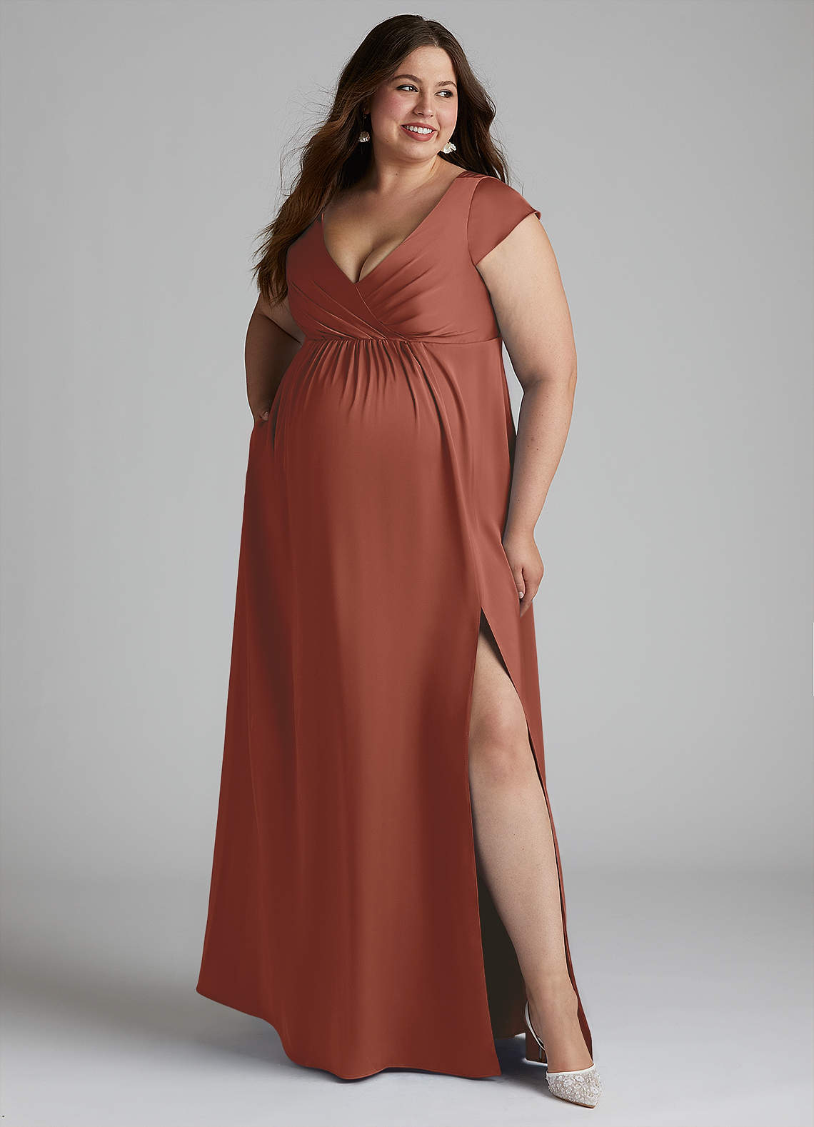 Azazie Allessia Maternity Bridesmaid Dresses A-Line Pleated Stretch Satin Floor-Length Dress image9
