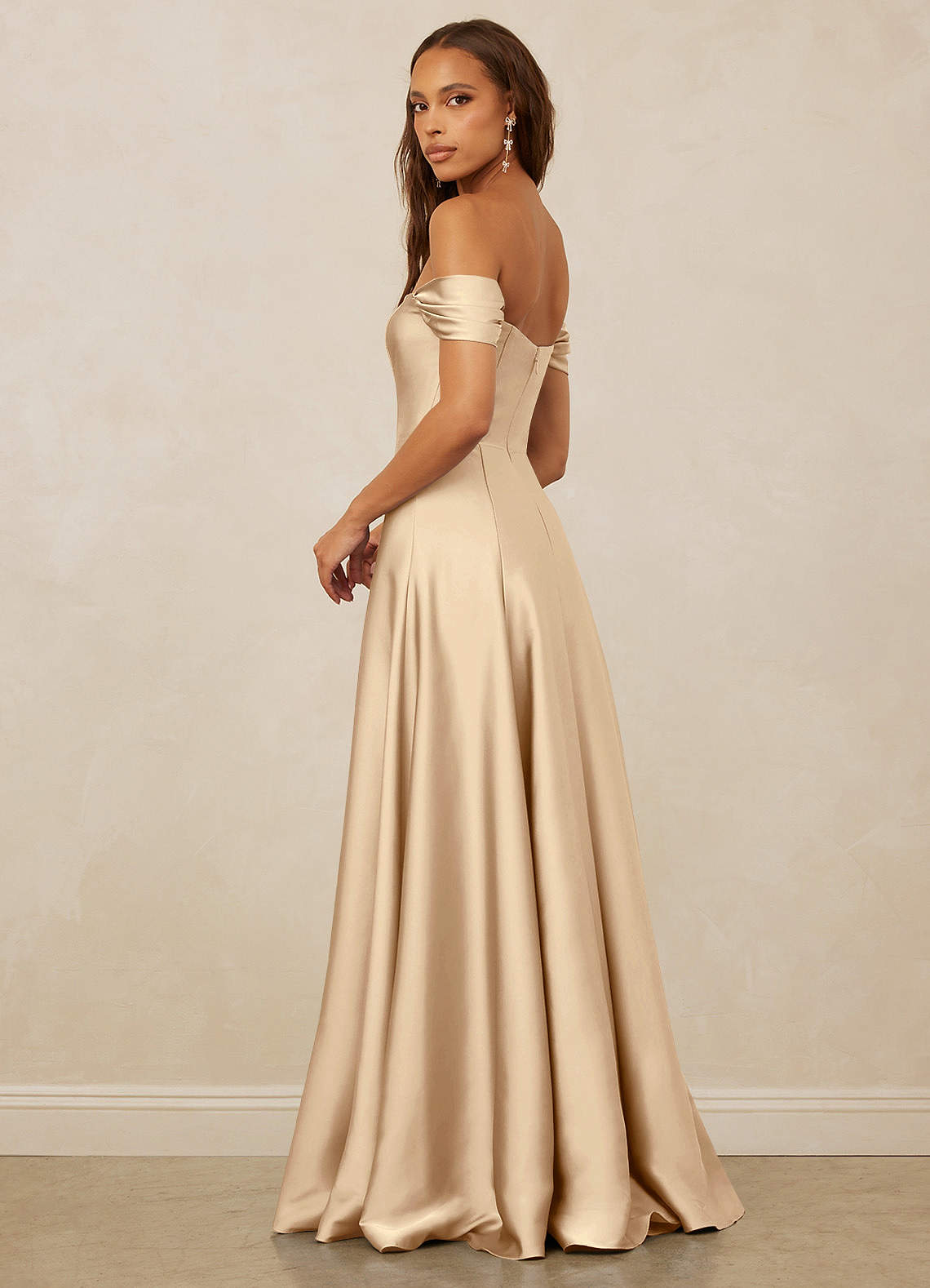 Christian Siriano Bridal for Azazie 1002 Bridesmaid Dresses Off Shoulder Stretch Satin A-line Dress image2