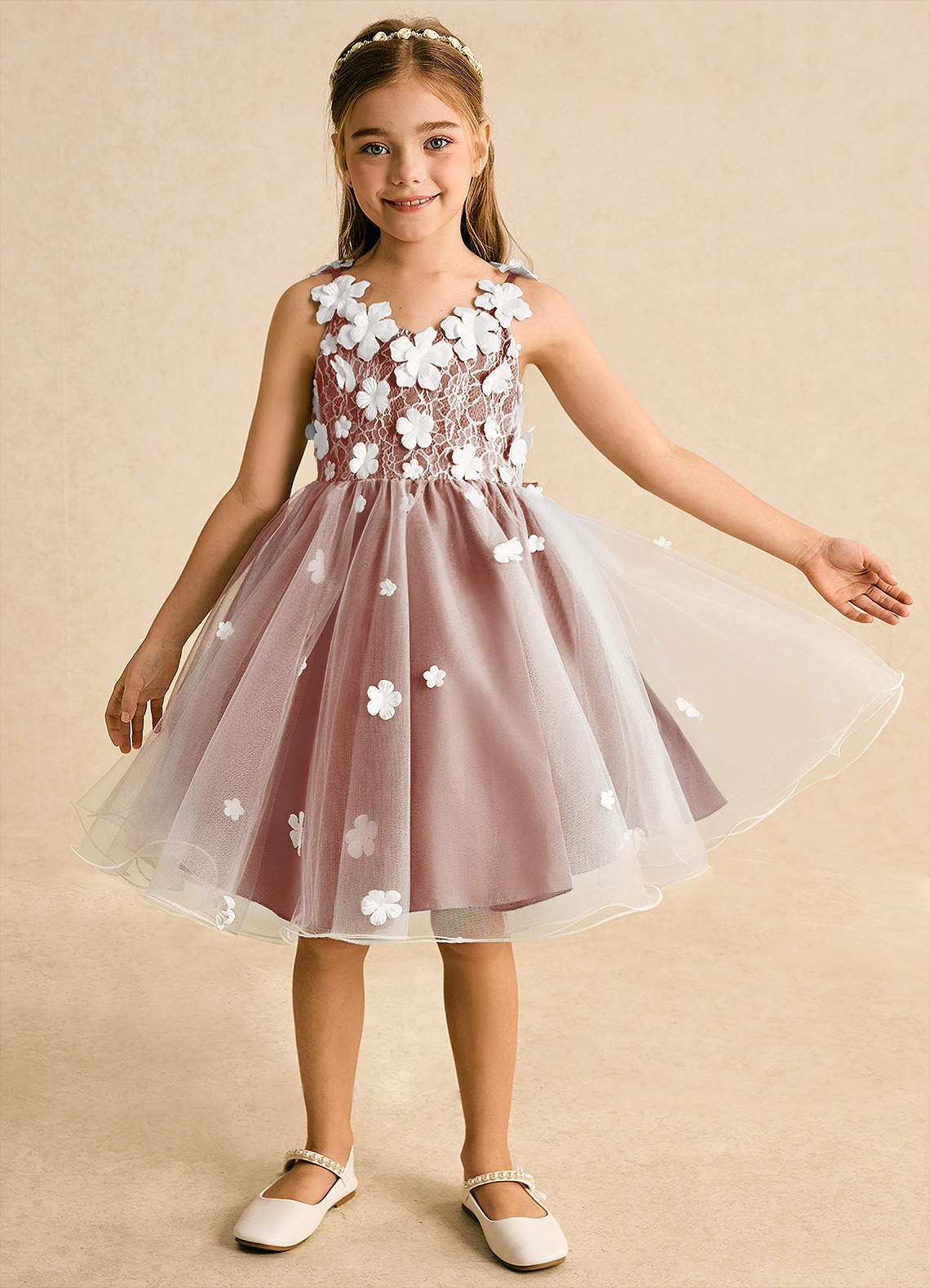 Azazie Junebug Robe Demoiselle D'honneur Fillette Robe Princesse en Tulle Dentelle Ivoire Auburn image7