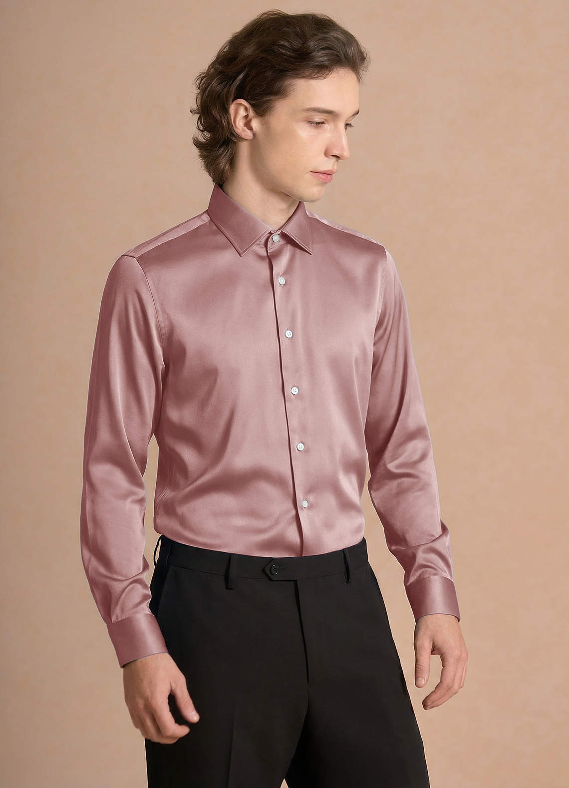 Azazie Dusty Rose Stretch Satin Dress Shirt Size Medium