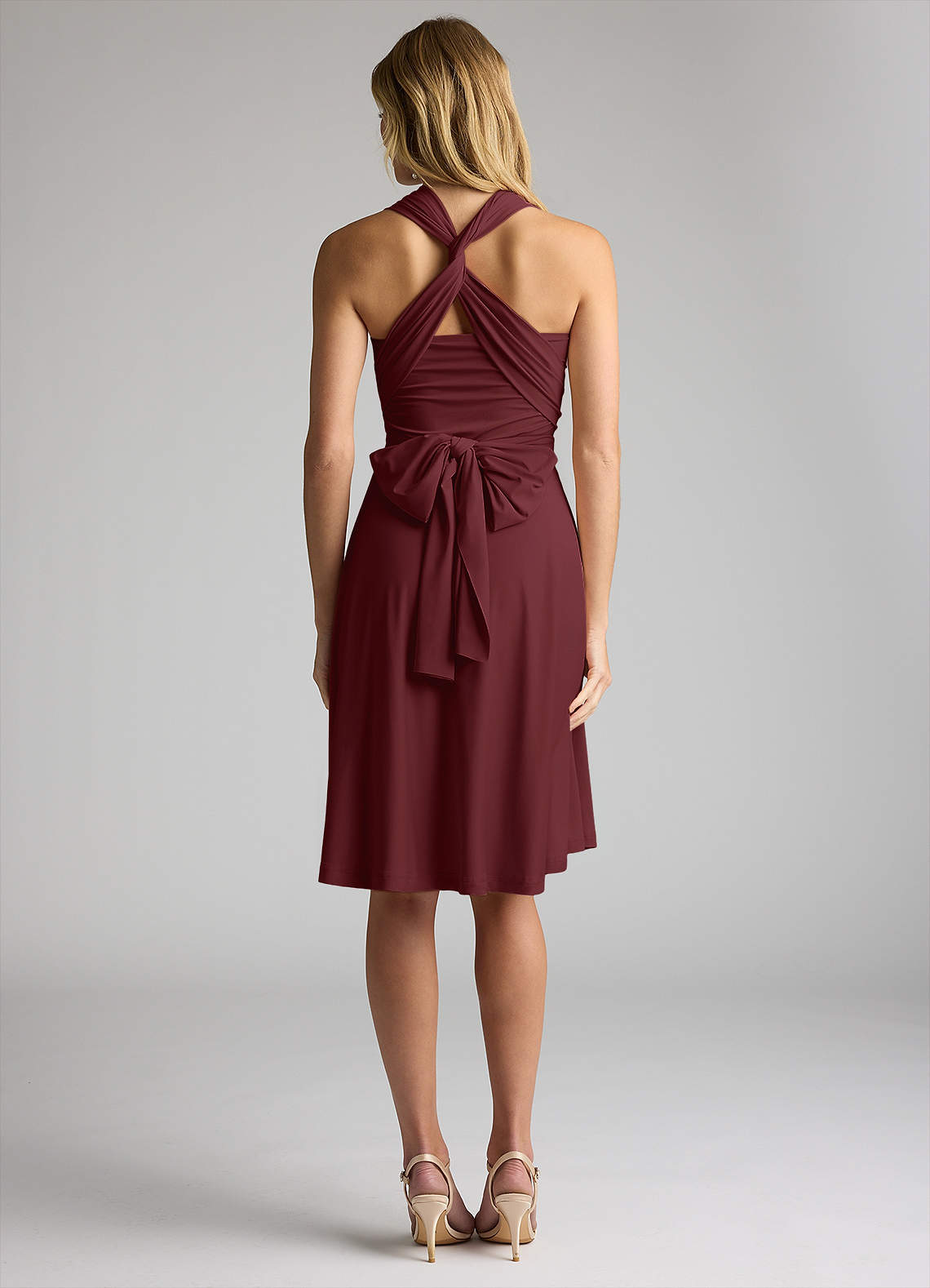 Wine Azazie Infinity Jersey Knee Length Wrap A-Line Dress Bridesmaid ...