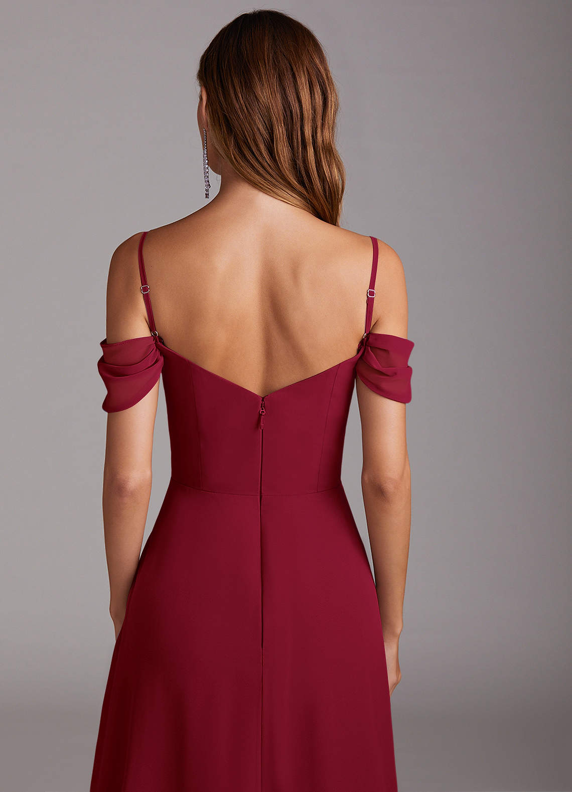 Azazie Marley Bridesmaid Dresses Burgundy A-Line Off the Shoulder Chiffon Convertible Dress image9