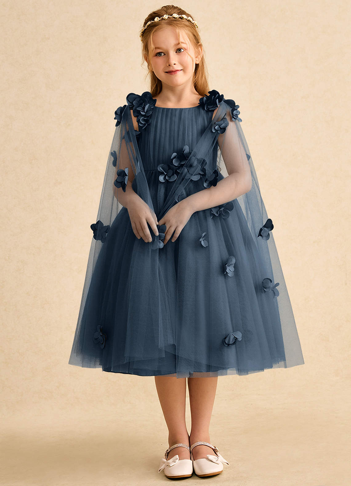 Azazie Staria Robe Demoiselle D'honneur Fillette Robe Princesse en Tulle Rayé Neptune image2