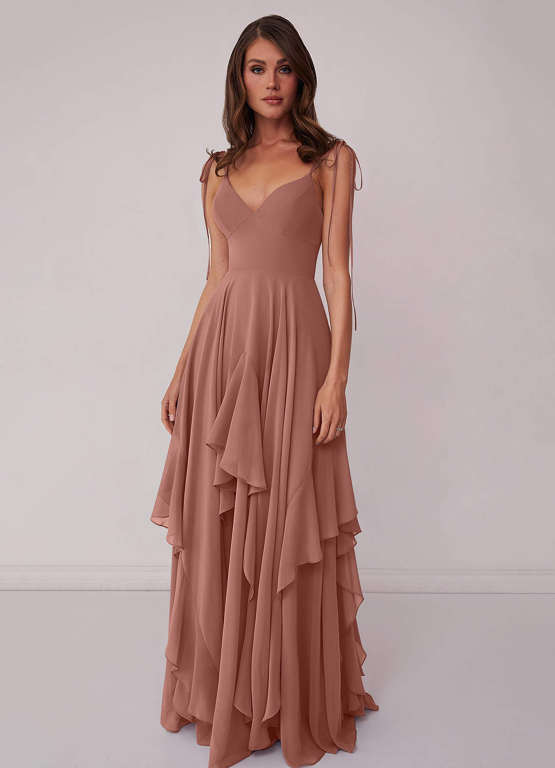 Barbie ♥ Azazie Bridesmaid Dresses V-neck Chiffon Tiered A-line Dress image3