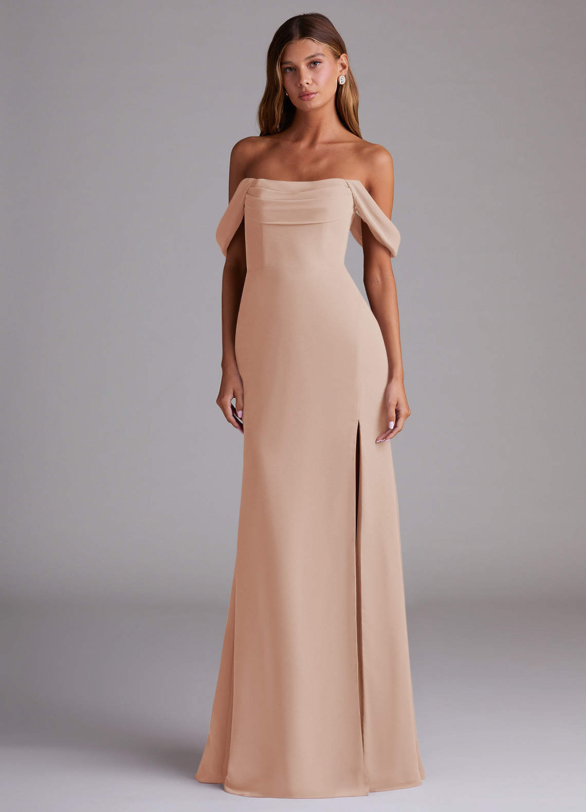 Azazie Saige Bridesmaid Dresses English Rose A-Line Off the Shoulder Chiffon Convertible Dress image2