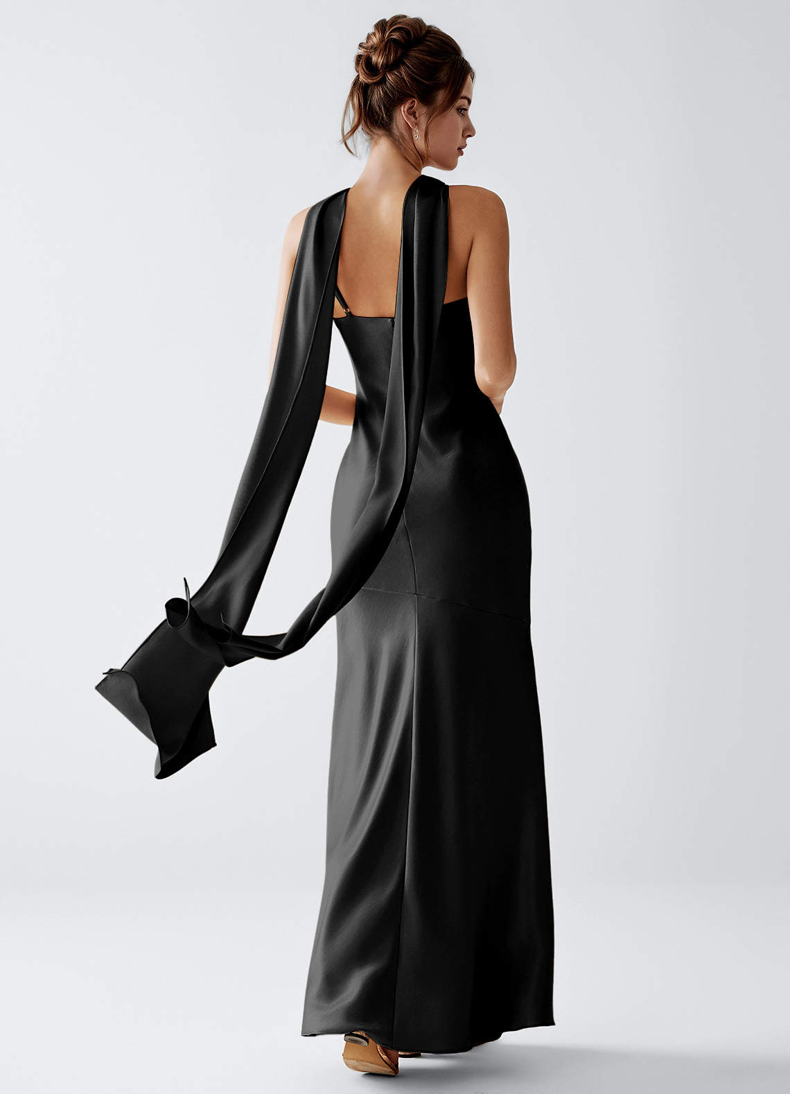 Veronica Black Luminous Satin Maxi Dress image2