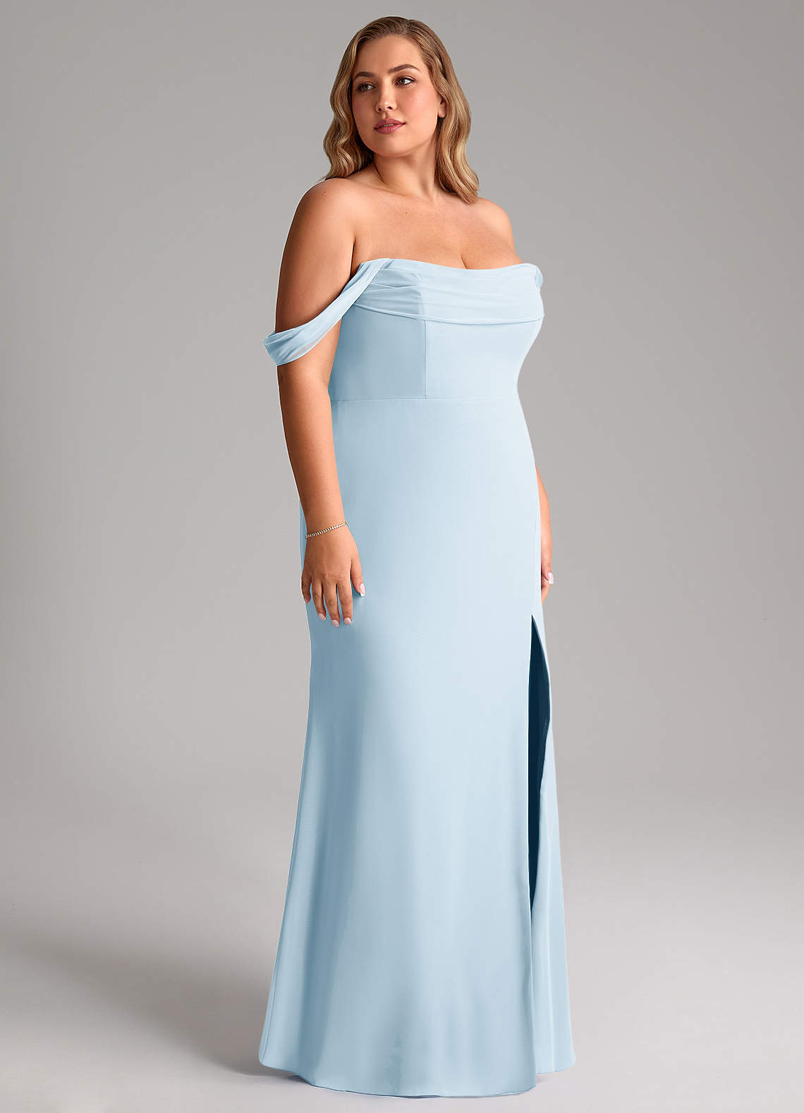 Azazie Saige Abiti da Damigella Abito Convertibile A-Line in Chiffon a Spalla Scoperta Azzurro image12