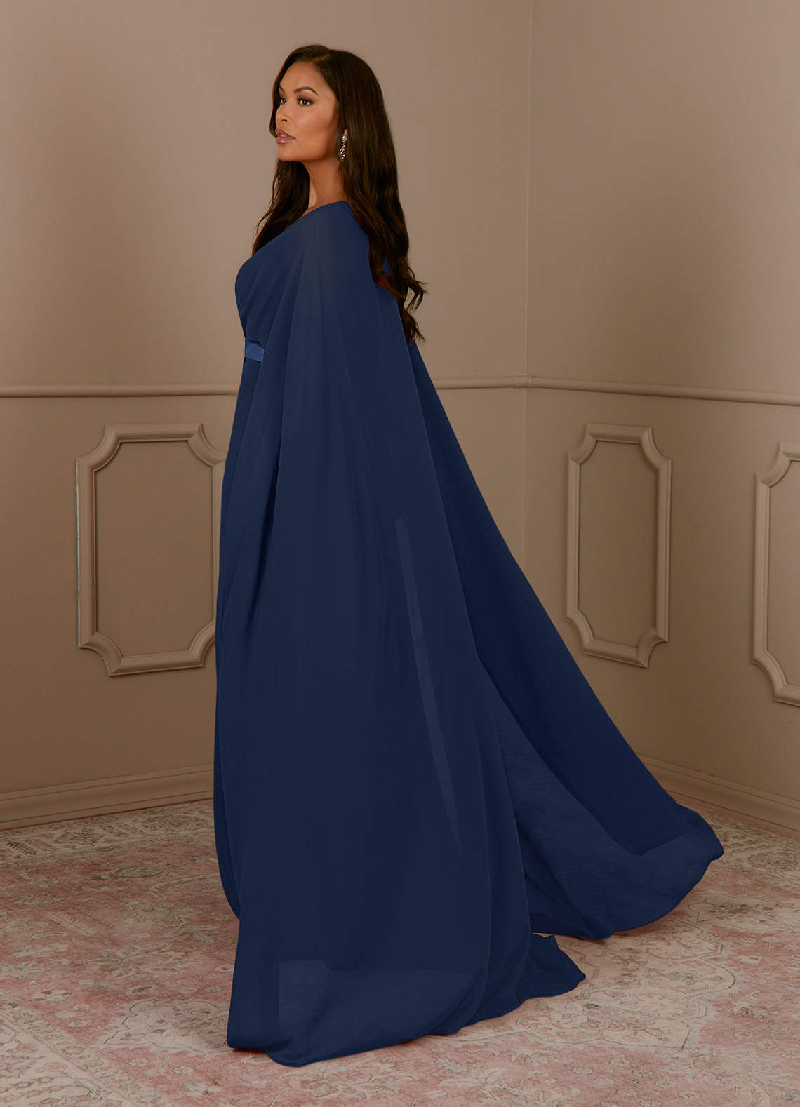Azazie Isa Mother of the Bride Dresses Dark Navy A-Line V-Neck Pleated Chiffon Dress image2