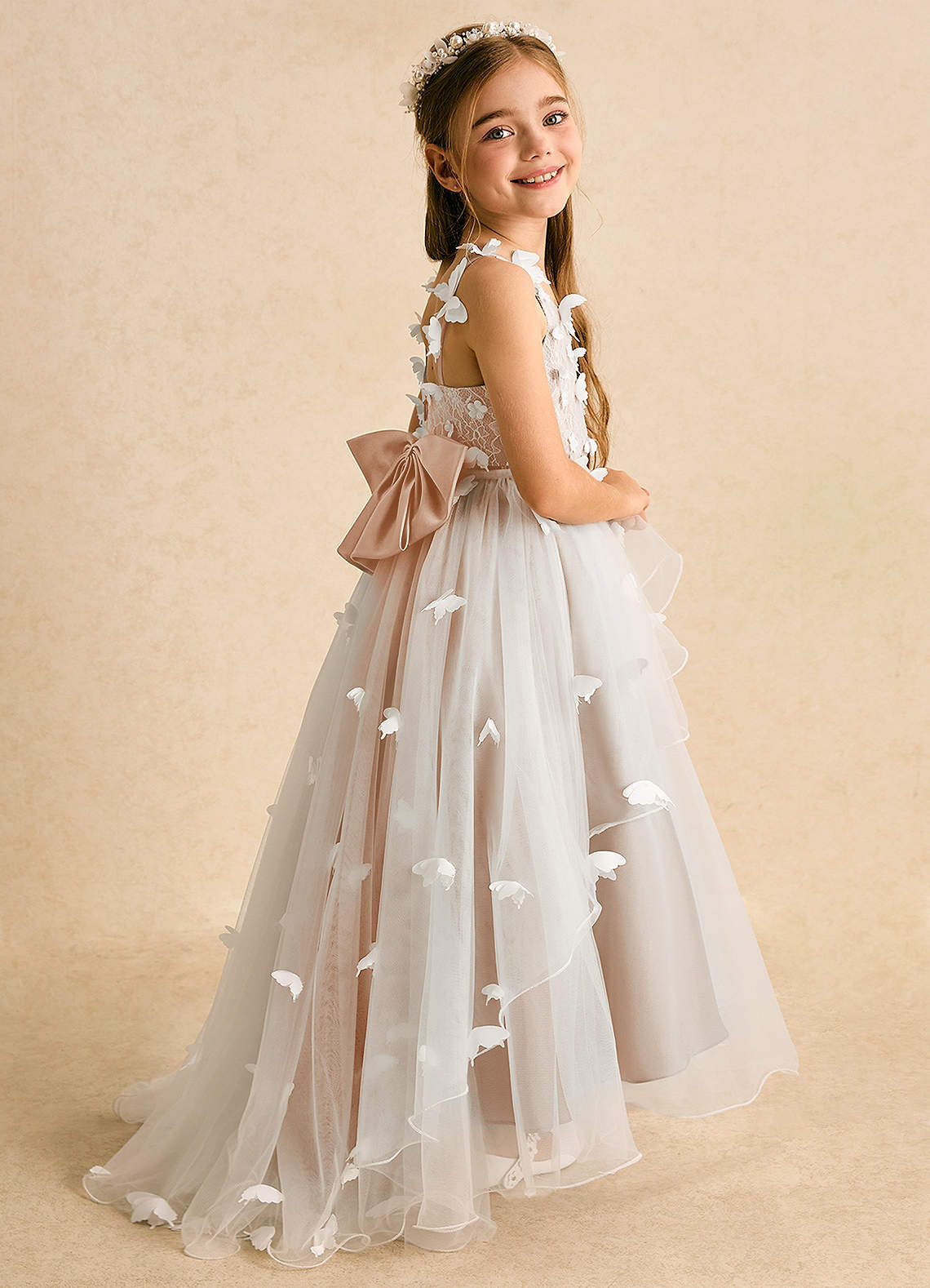 Azazie Darlina Flower Girl Dresses Ivory English Rose Ball-Gown Lace Tulle Dress image1