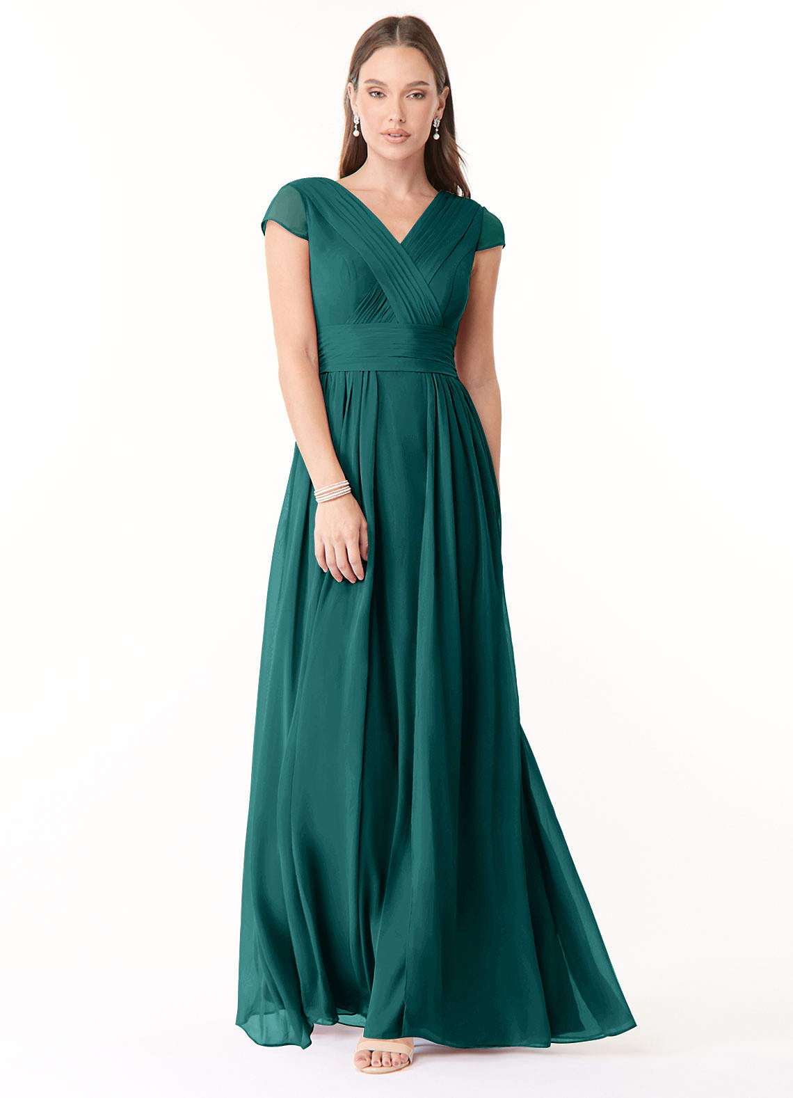 Azazie Organa Bridesmaid Dresses Peacock A-Line Pleated Chiffon Dress image1
