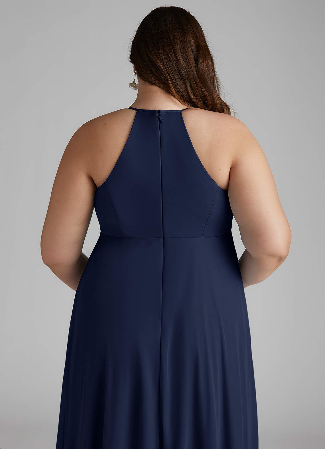 Azazie Annabelle Probar vestidos en casa Vestido de Corte en A Cuello en V plisado Hasta el suelo Malla image9