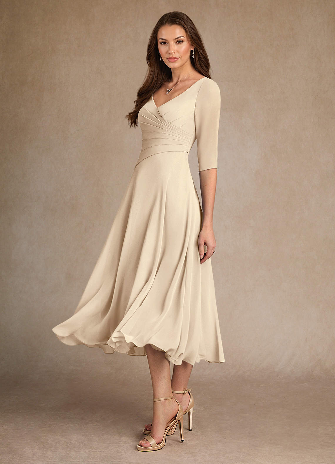 Azazie Durant Mother of the Bride Dresses Champagne A-Line Pleated Chiffon Dress image1