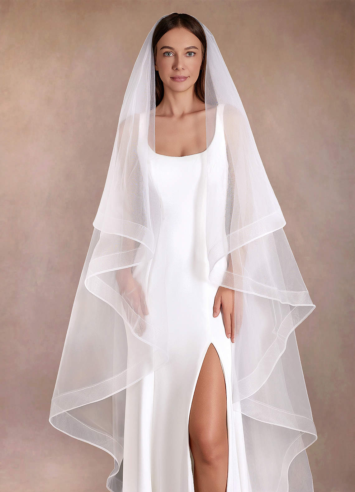 front Richelle Chapel Length Veil With Blusher