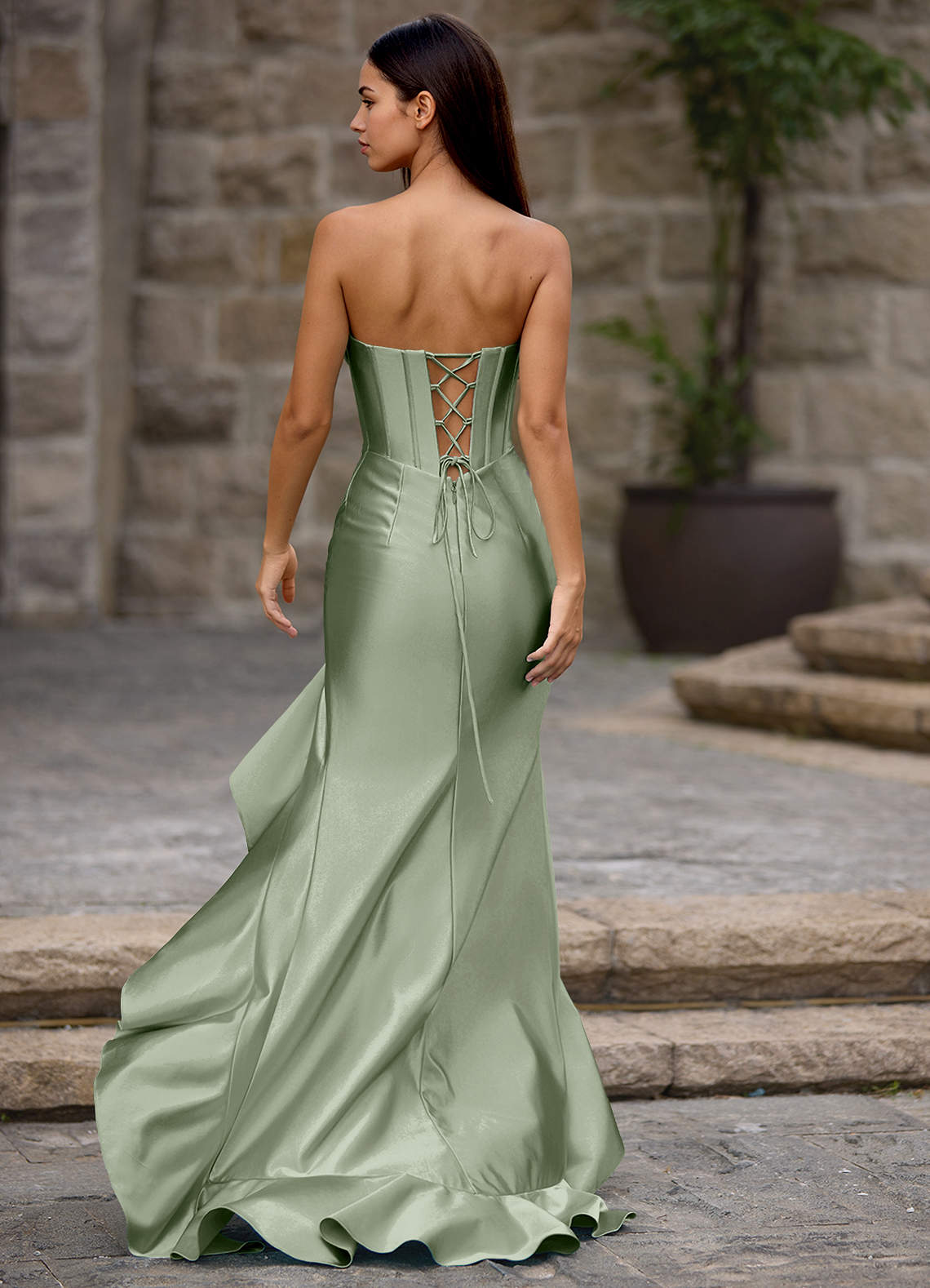 promgirl green dress V-Neck Strapless Long Sequin Prom Dress main image 0
