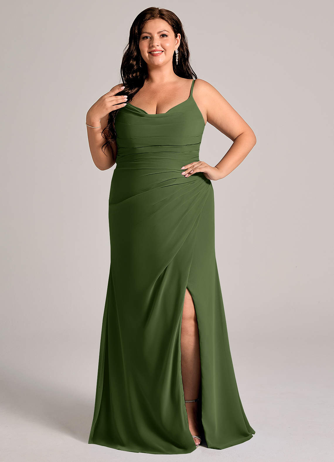 Azazie Deandra Bridesmaid Dresses Olive Mermaid Pleated Chiffon Dress image1