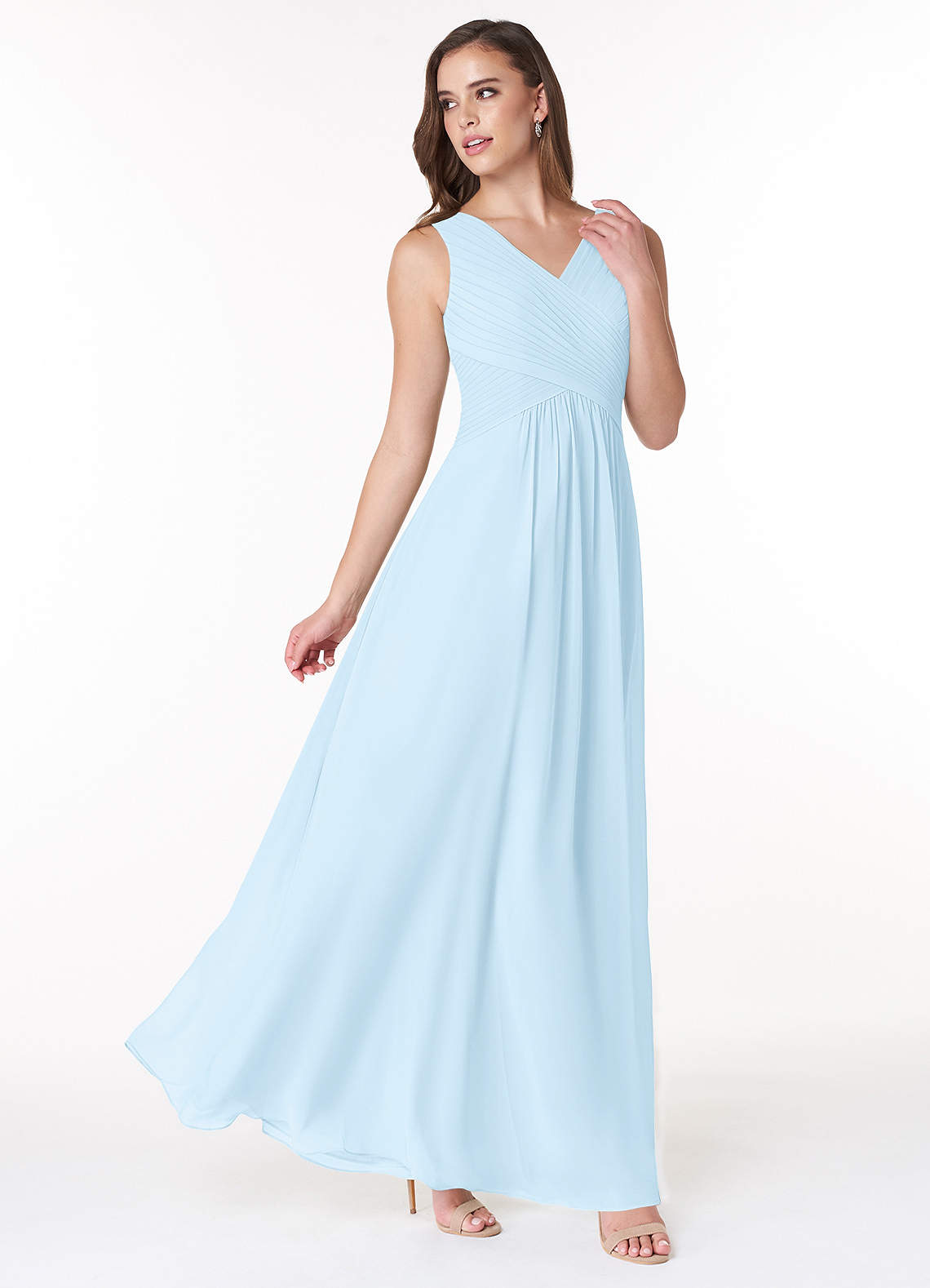 Azazie Flora At-home Try On Dresses Agave A-Line Pleated Chiffon Dress image3