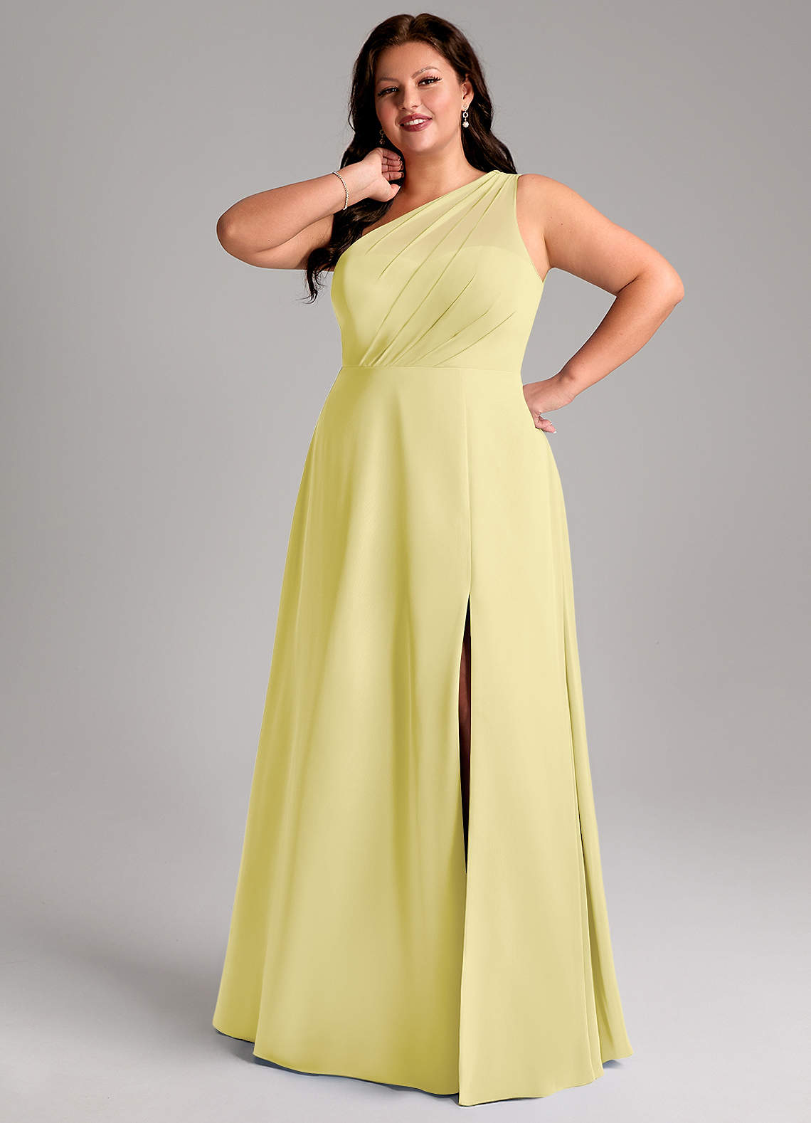 Azazie Phaedra Bridesmaid Dresses Lemon Sorbet A-Line One Shoulder Chiffon Dress image14