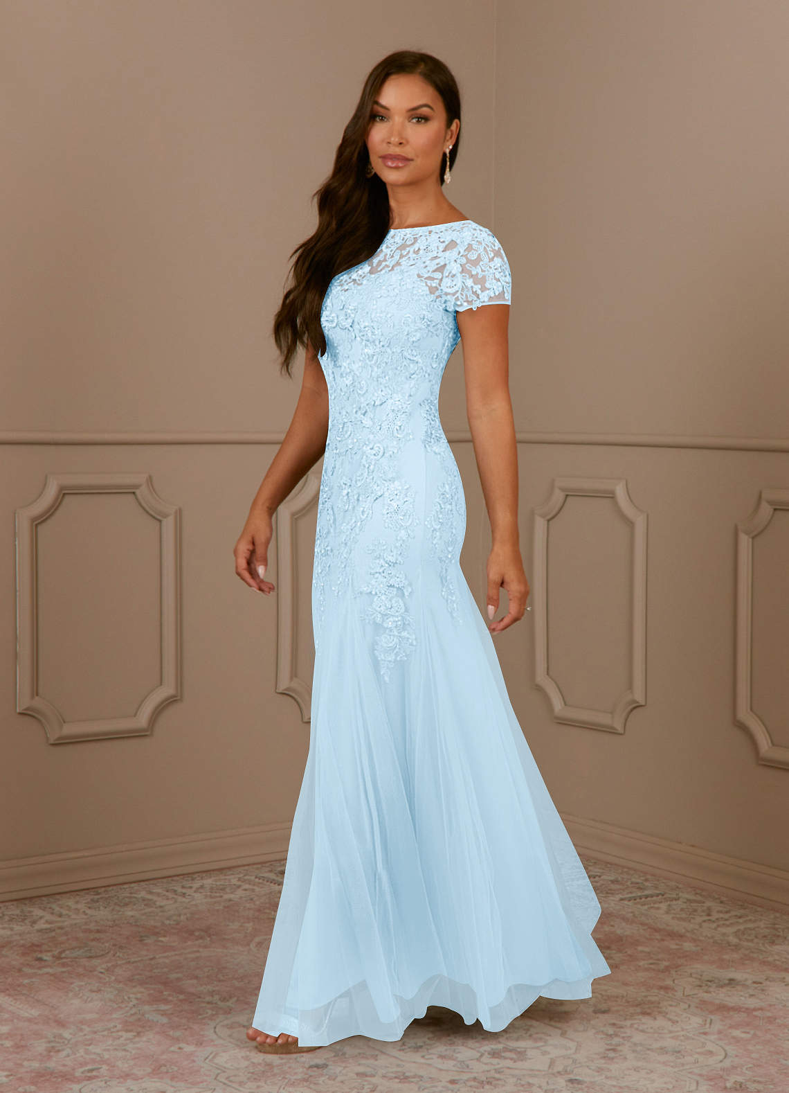 Azazie Laurie Sky Blue Mermaid Scoop Sequins Tulle Dress | Azazie