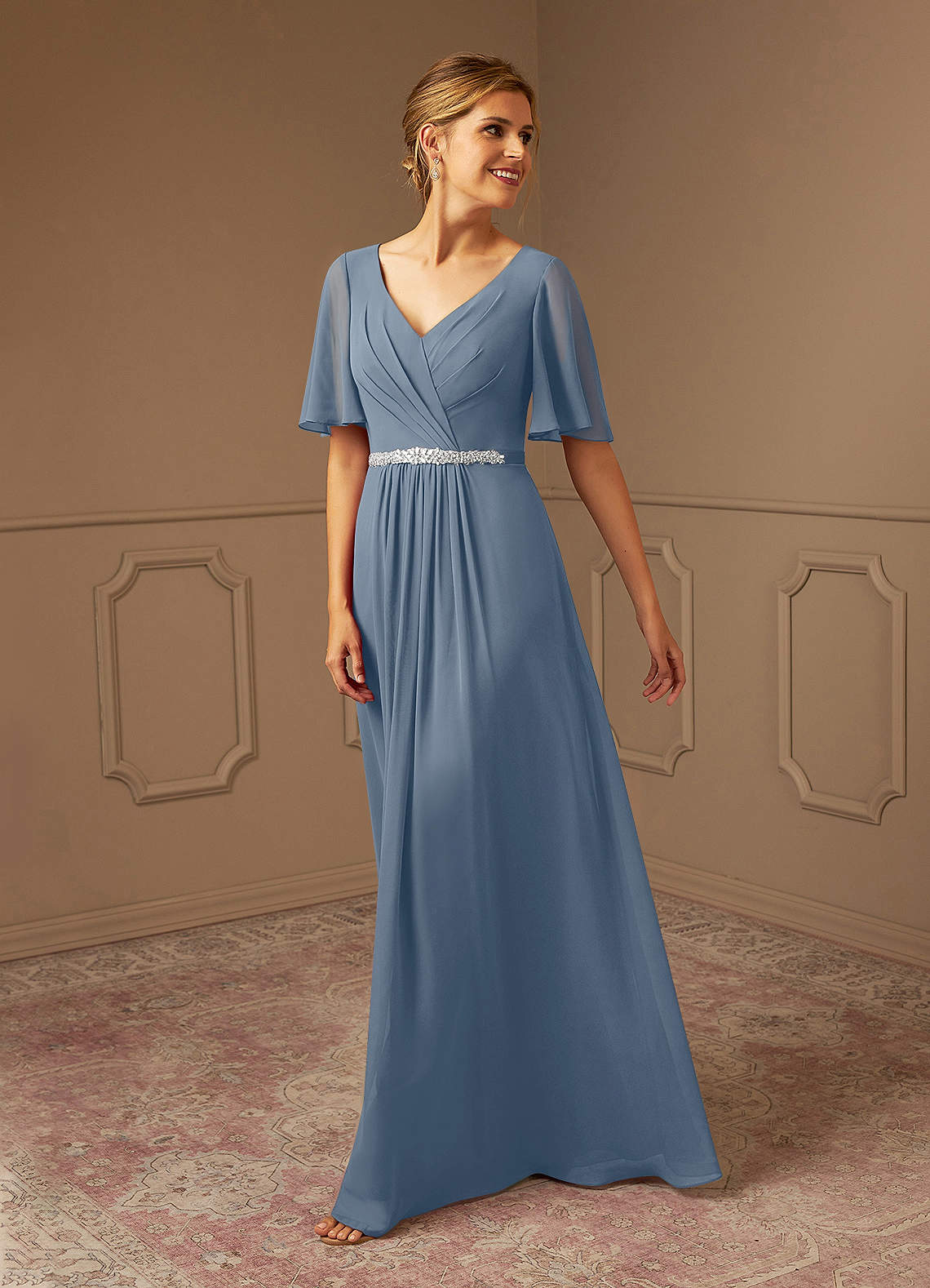 Azazie Tricia Mother of the Bride Dresses Twilight A-Line V-Neck Pleated Chiffon Dress image1