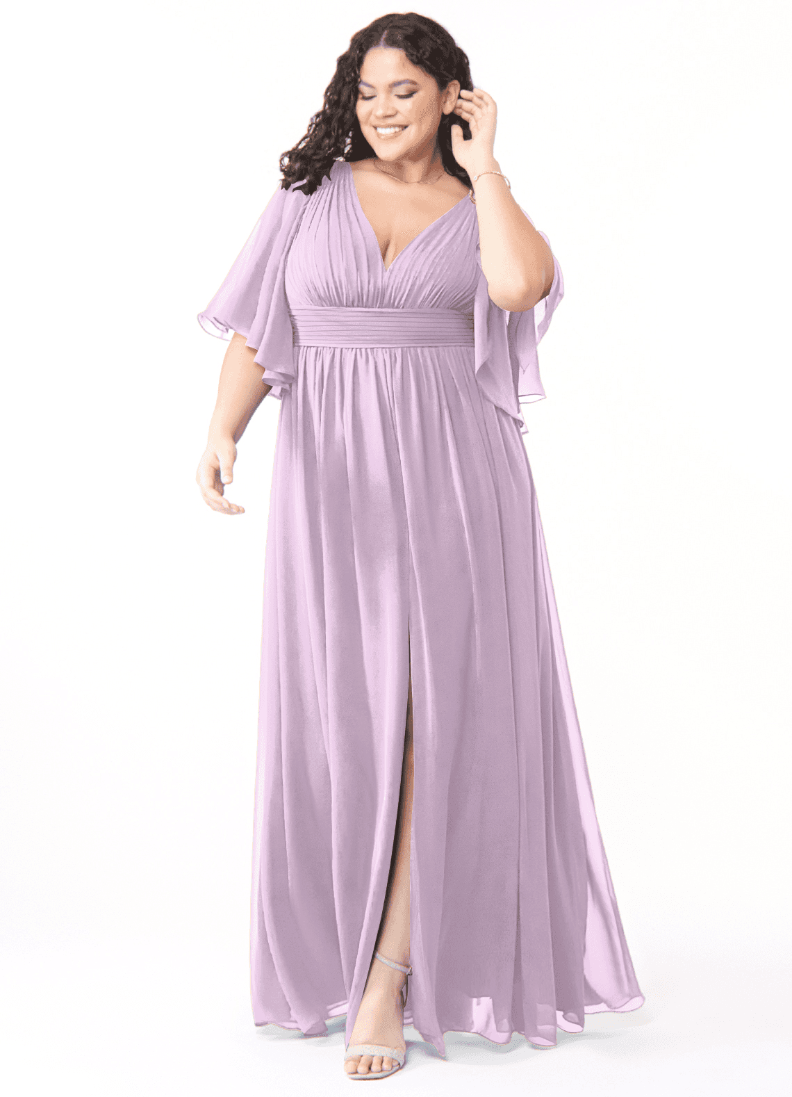 Azazie Temeka Robes de demoiselle d'honneur Robe Trapèze en Mousseline de soie Rayé Frostiges Flieder image1
