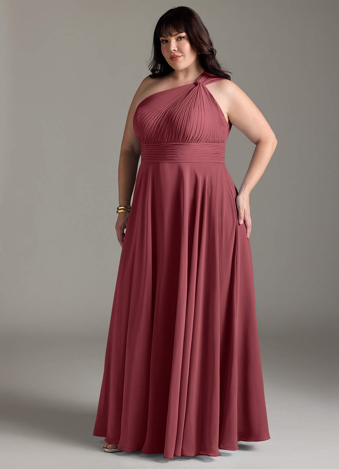 Azazie Charlize Vestidos de damas de honor Vestido de Merlot de Gasa de Corte en A con Hombro unilateral image10