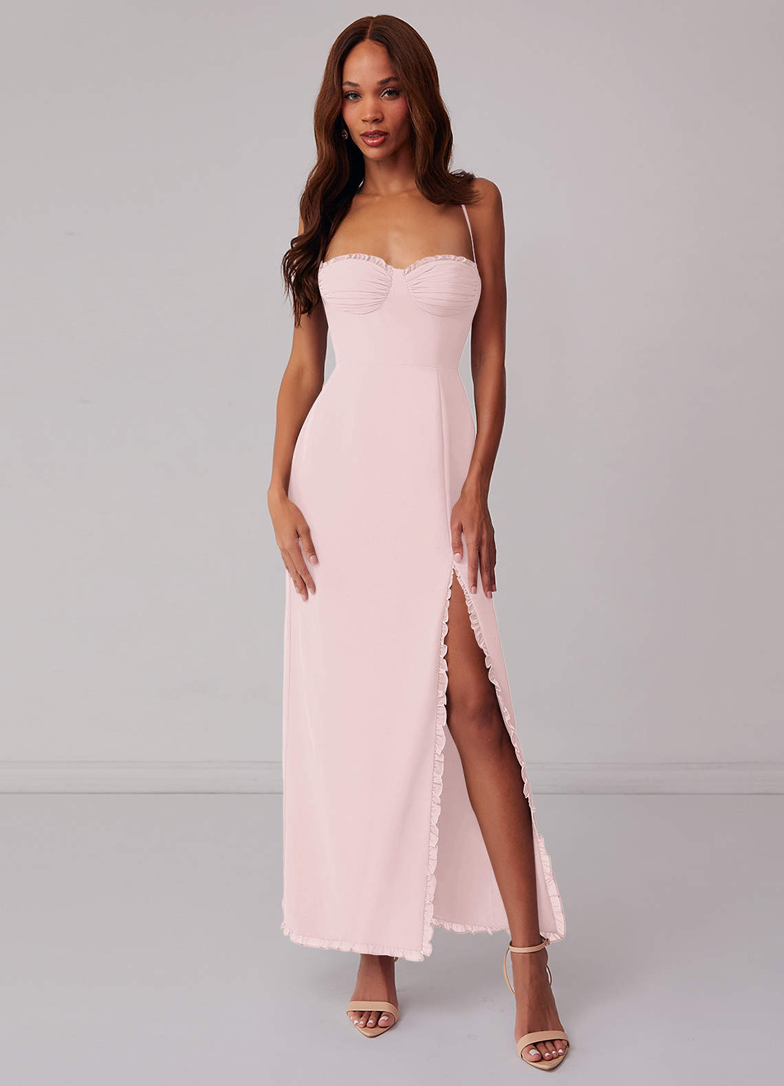 Barbie ♥ Azazie Bridesmaid Dresses Blushing Pink Sheath Corset Chiffon Dress image1