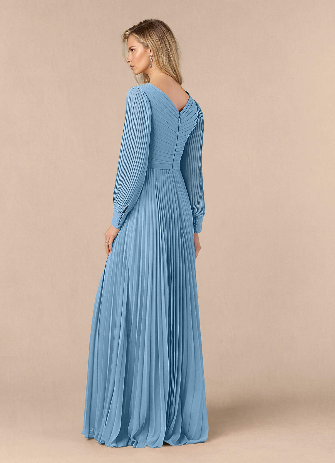 Azazie Zina Mother of the Bride Dresses Steel Blue A-Line Pleated Chiffon Dress image2