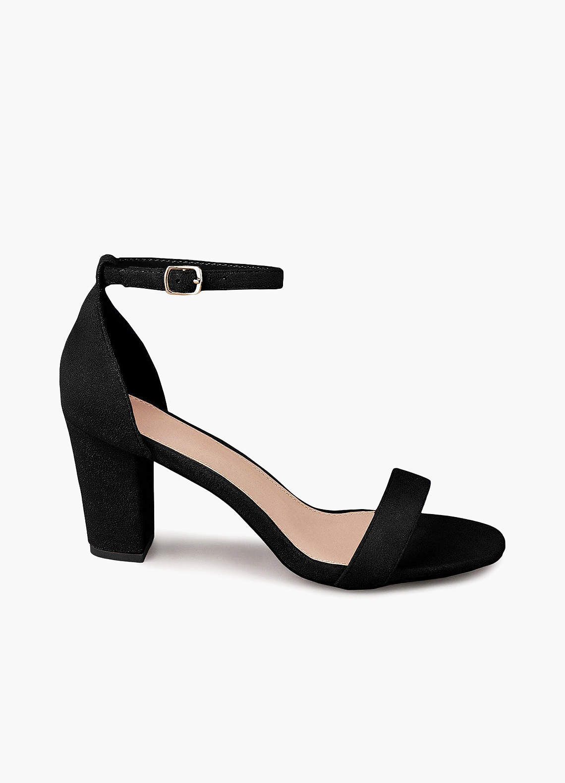 front Suede Ankle Strap Chunky Heels
