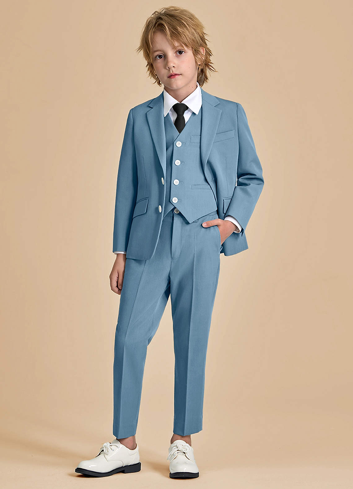front Oliver Light Blue Boys 5-Piece Suit with Pre-tie