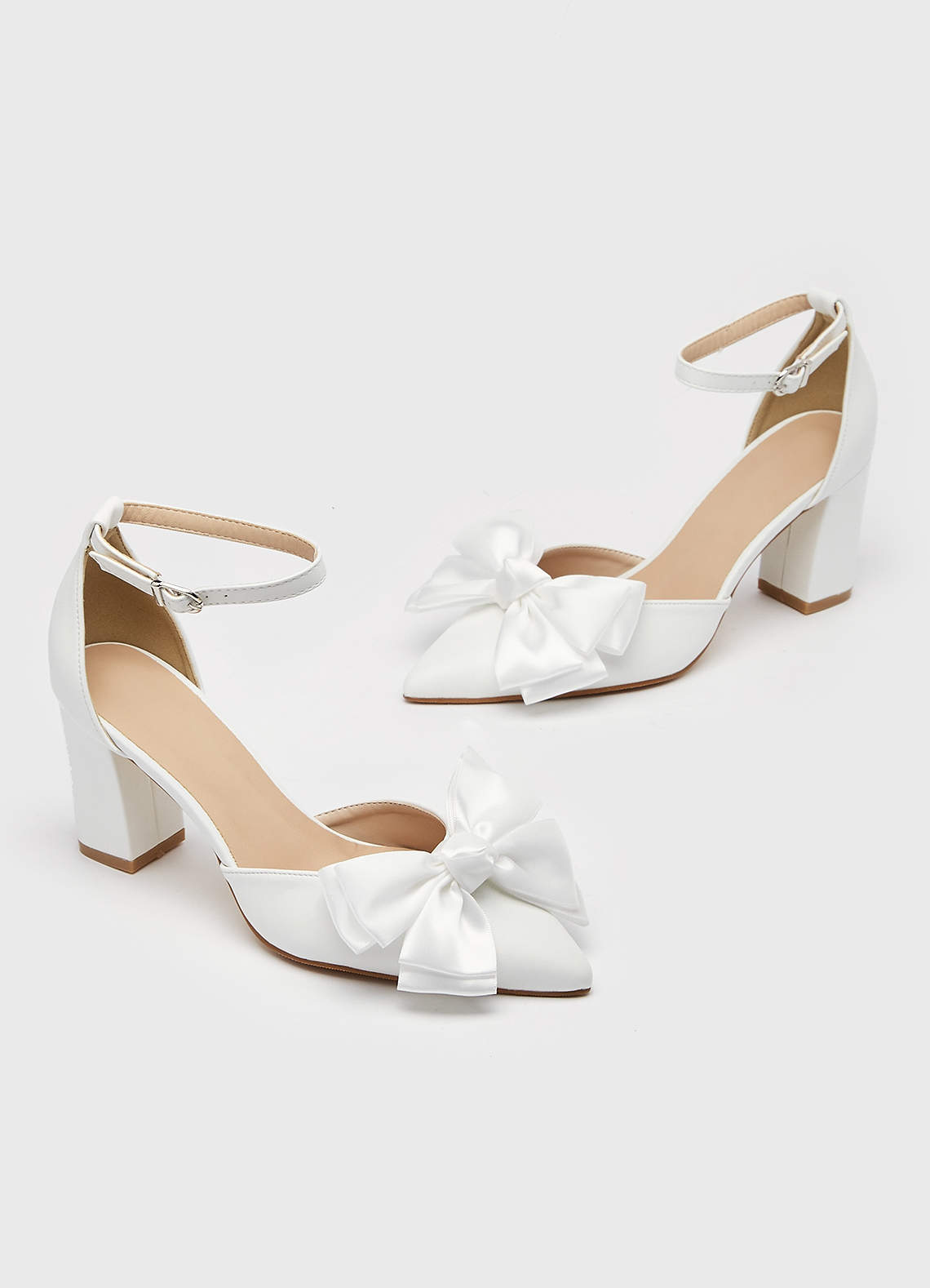 front Double Satin Bow Pointed Toe Heels