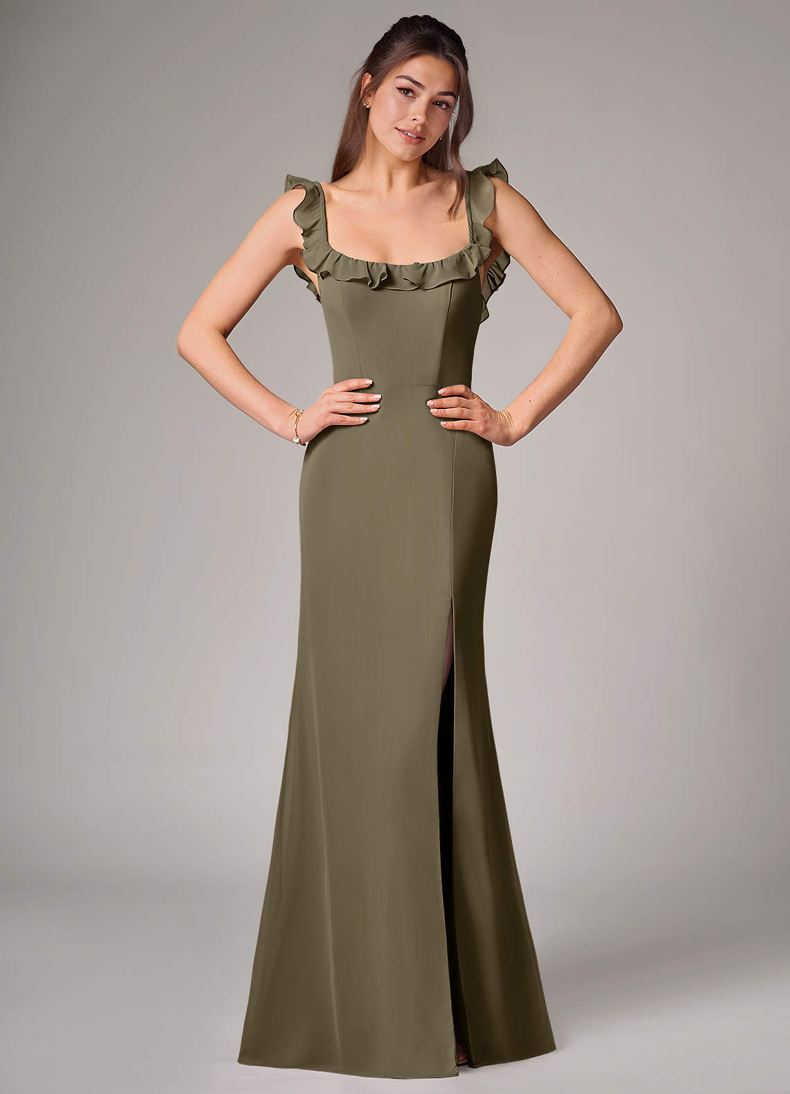 Azazie Callie Abiti da Damigella Abito Convertibile Sirena in Chiffon Spacco Laterale Willow Green image1