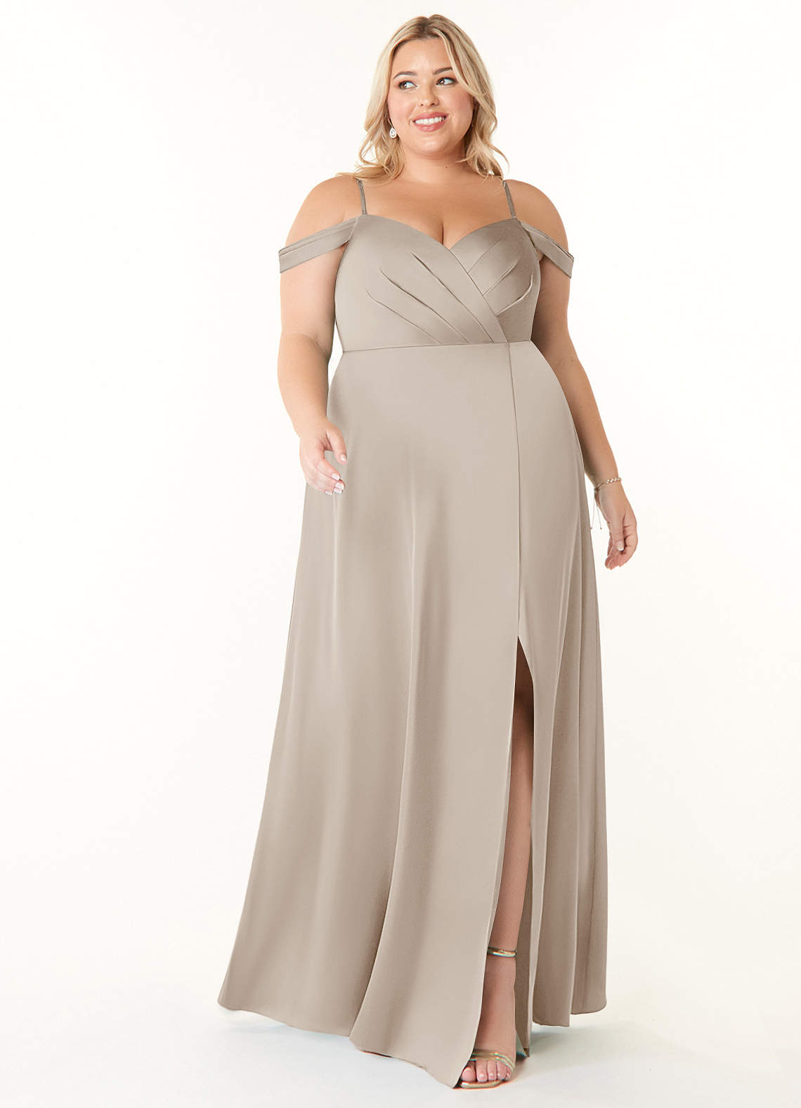 Azazie Ocean Brautjungfernkleider A-Linie V-Hals Gefaltet Stretch-Satin Kleid Frost image1