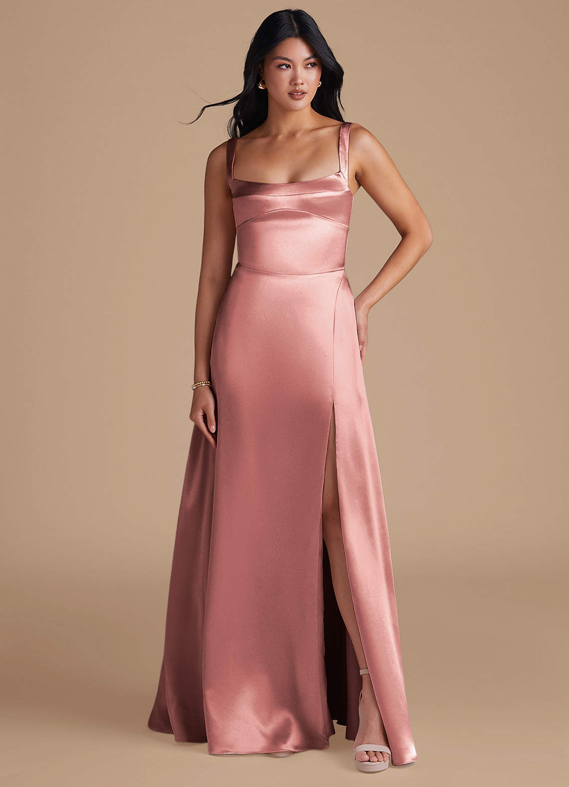 old rose satin dress Long Sleeve Old Rose Bridesmaid Dresses Morilee Bridesmaid 31221 Luxe Satin Long Bishop Sleeve Dress