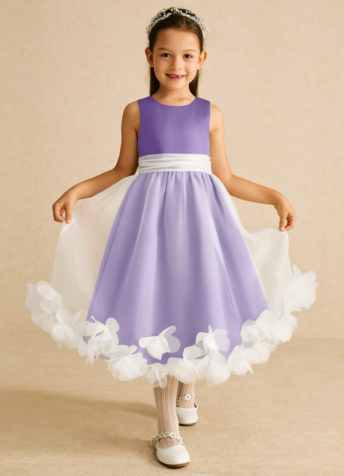 Azazie Stardust Flower Girl Dresses Tahiti A-Line Sleeveless Organza Dress image1