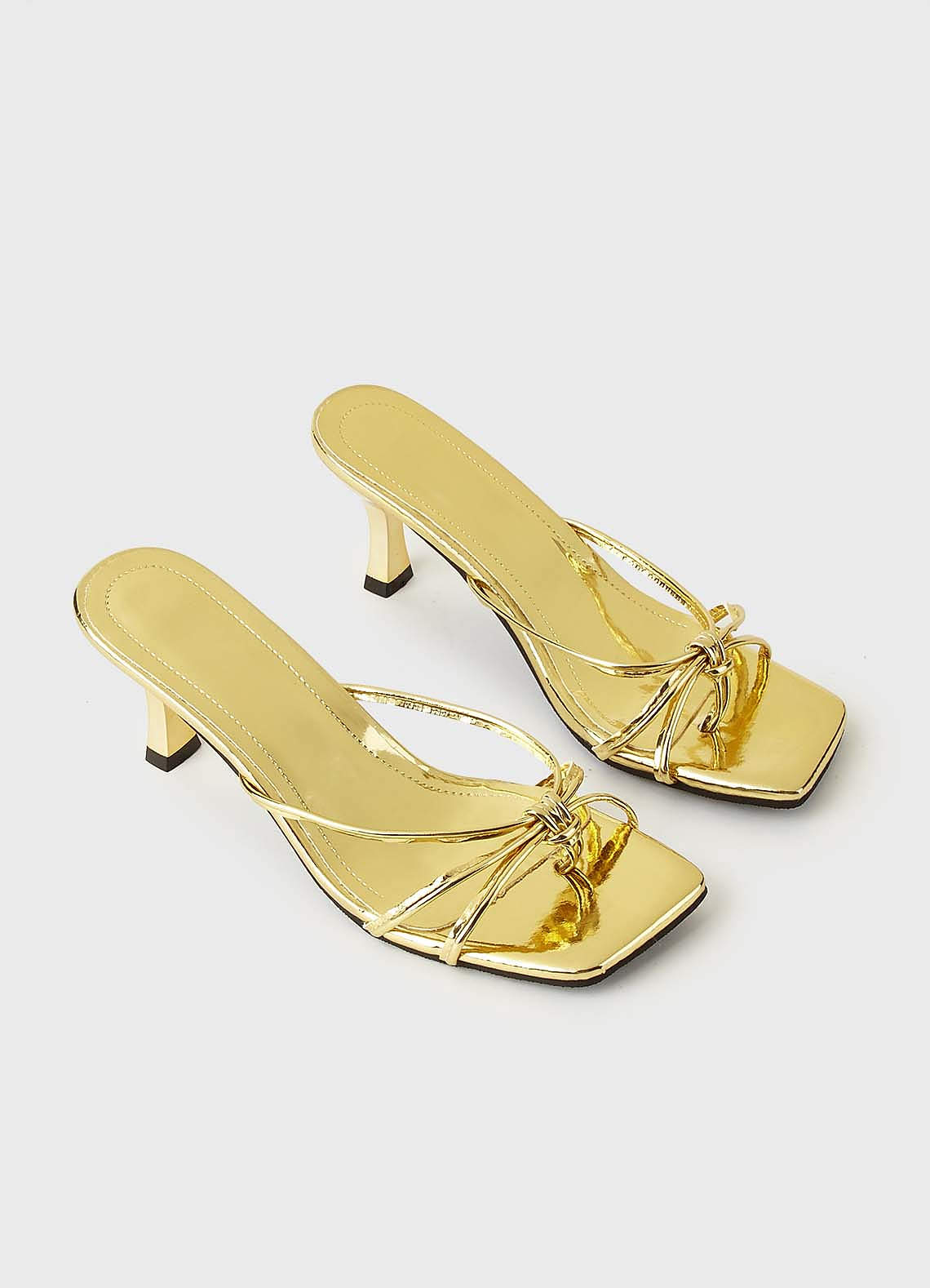 front Faux Leather Strappy Kitten Heel Mules