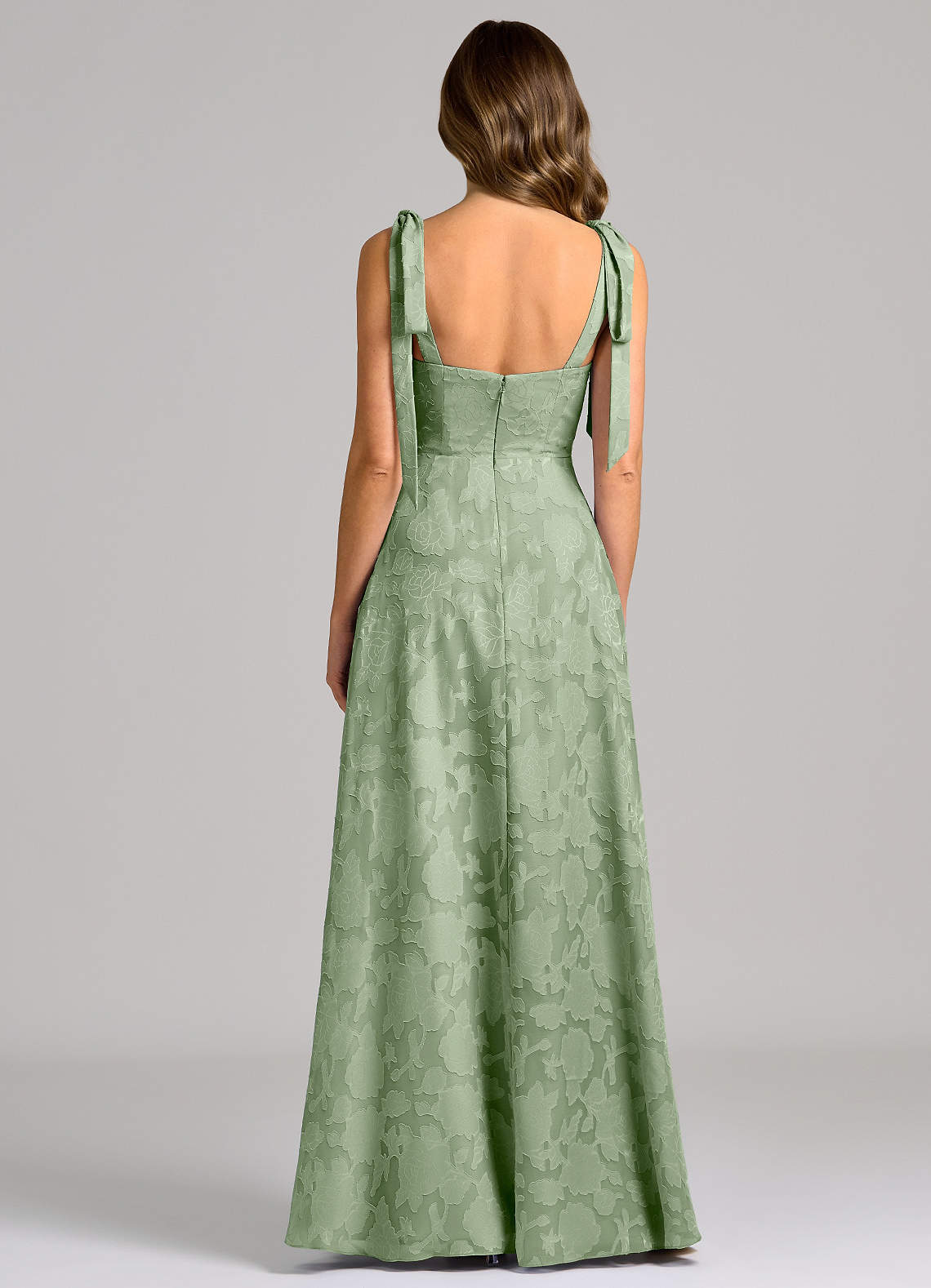 Azazie Debra Bridesmaid Dresses Dusty Sage A-Line with Pockets Floral Burnout Dress image5