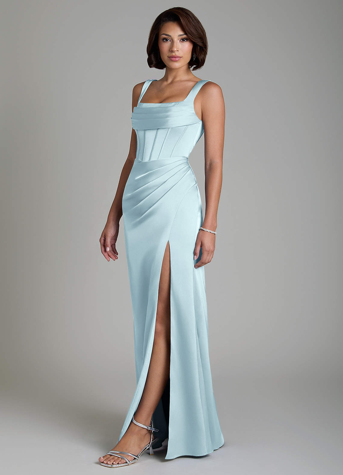 Azazie Amora Cloud Blue Stretch Satin Bridesmaid Dresses