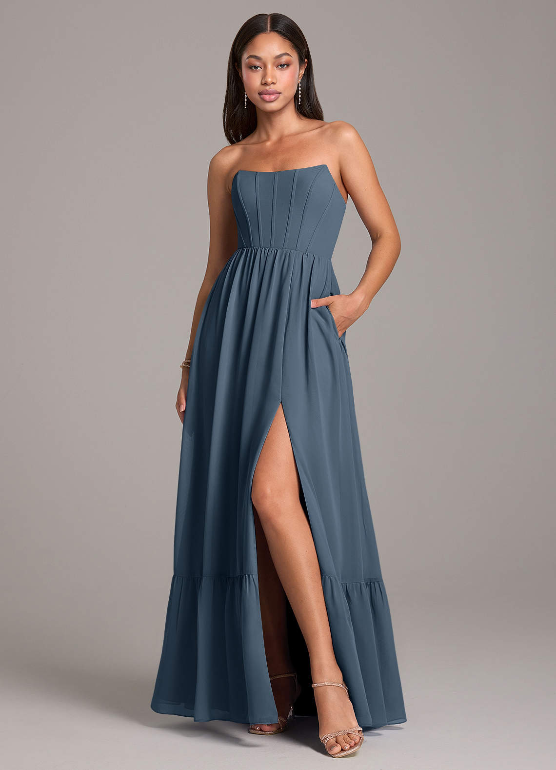 Azazie Kailee Bridesmaid Dresses Neptune A-Line with Pockets Chiffon Dress image1