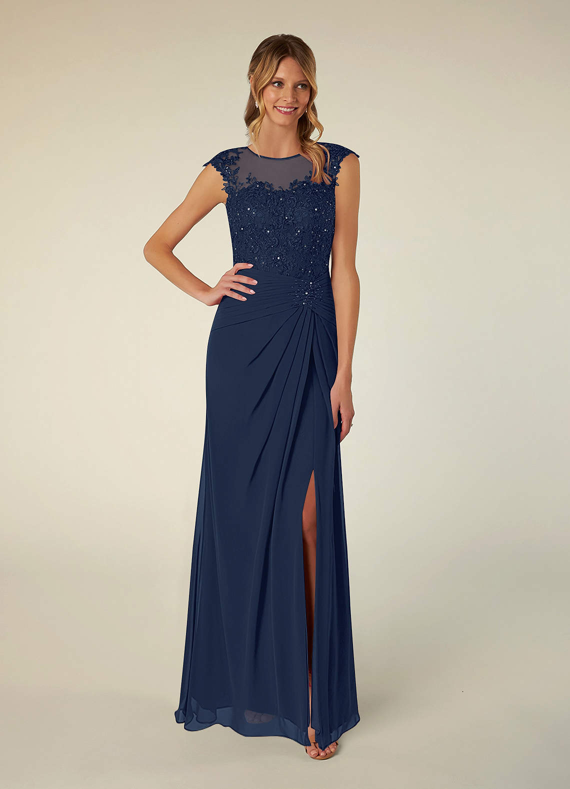 Azazie Libby Mother of the Bride Dresses Dark Navy A-Line Scoop Sequins Chiffon Dress image1