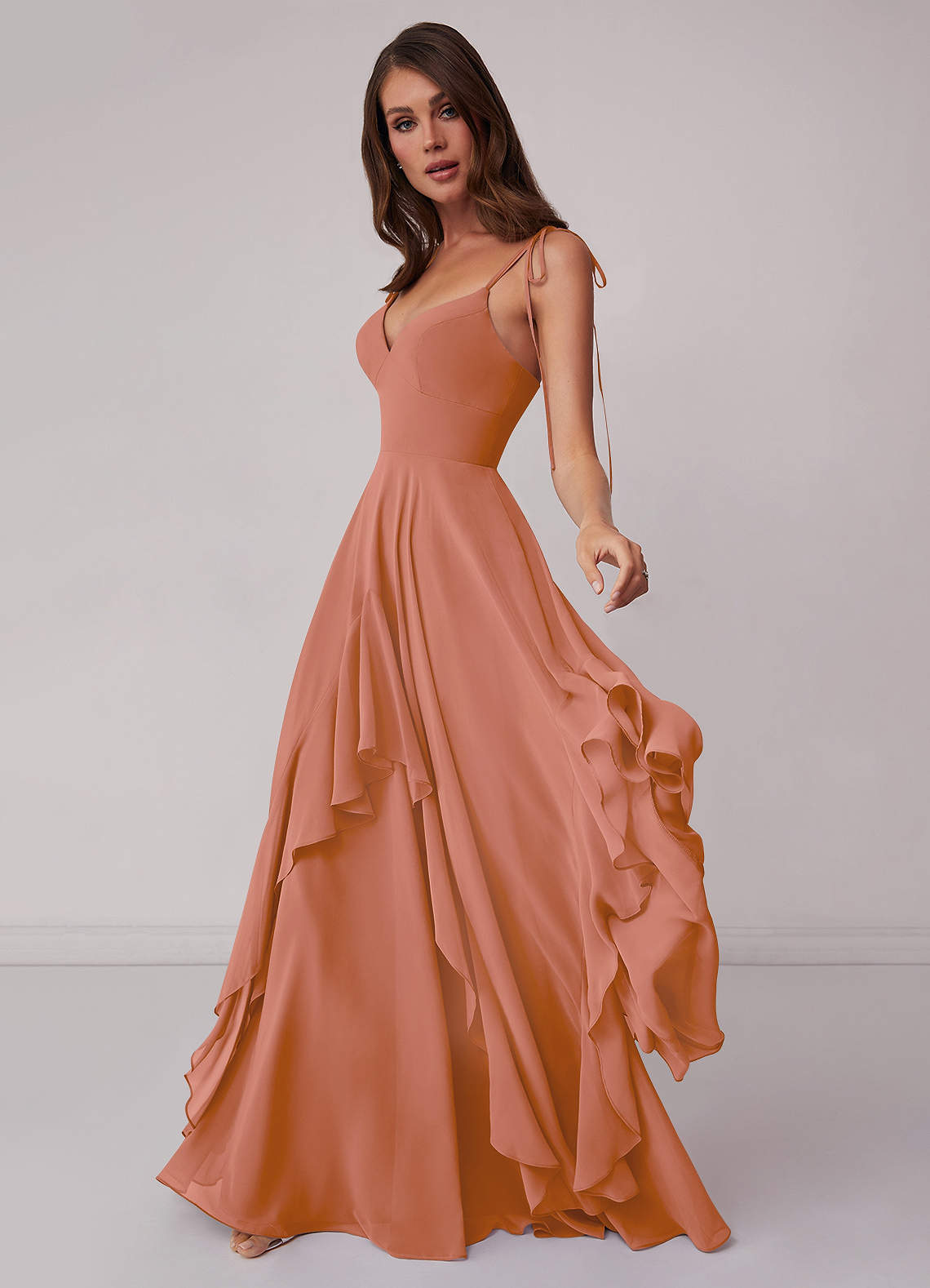 Barbie ♥ Azazie Bridesmaid Dresses V-neck Chiffon Tiered A-line Dress image2