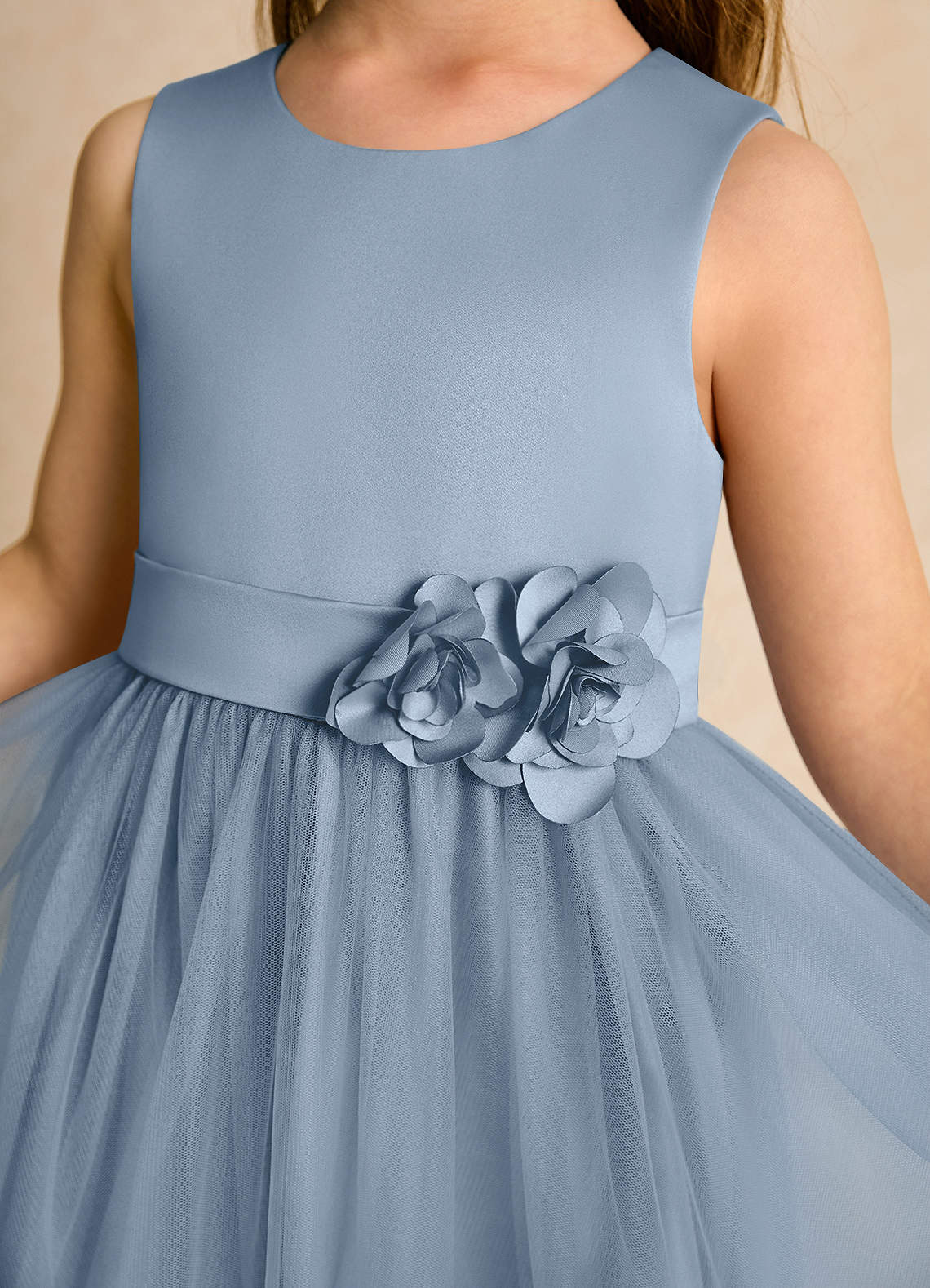Azazie Miracle Flower Girl Dresses Dusty Blue A-Line Bow Matte Satin Dress image5