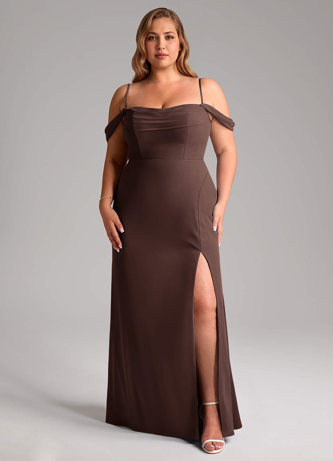 Azazie Saige Bridesmaid Dresses Ganache A-Line Off the Shoulder Chiffon Convertible Dress image13