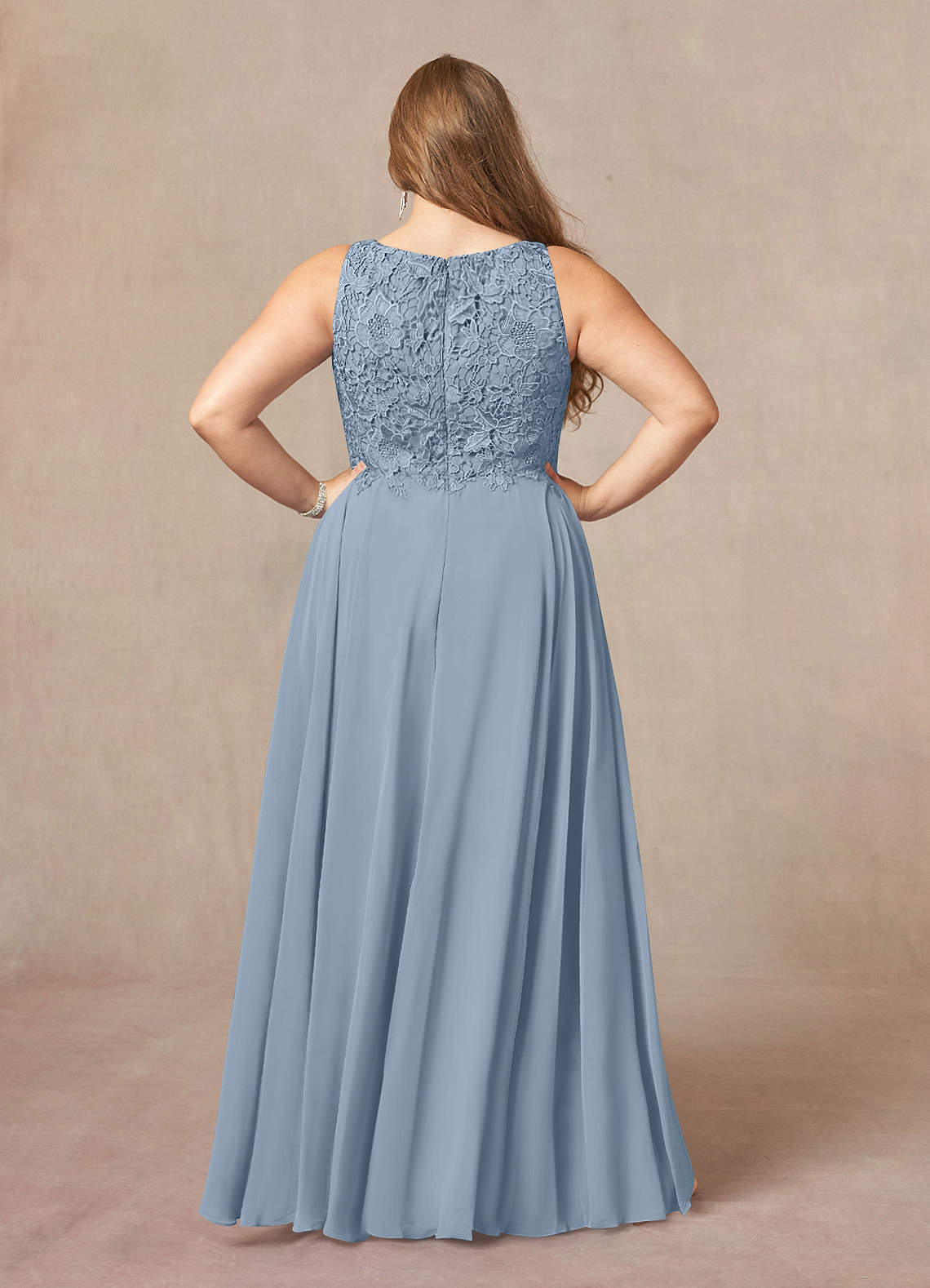 Azazie Kana Dusty Blue A Line Scoop Lace Chiffon Dress Mother Of The