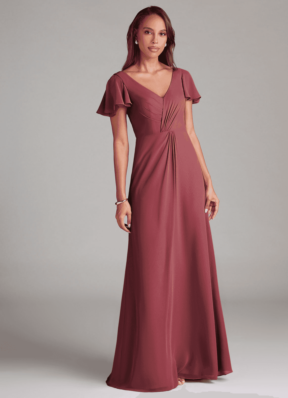 Azazie Soren Bridesmaid Dresses Merlot A-Line Ruched Chiffon Dress image1